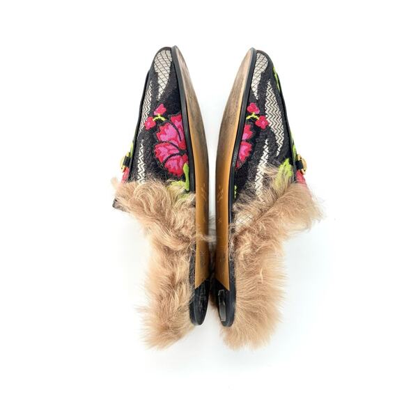 Gucci Tapestry Brocade Fur Lined Princetown Mules Slip On Flats 36.5 - Picture 5 of 7